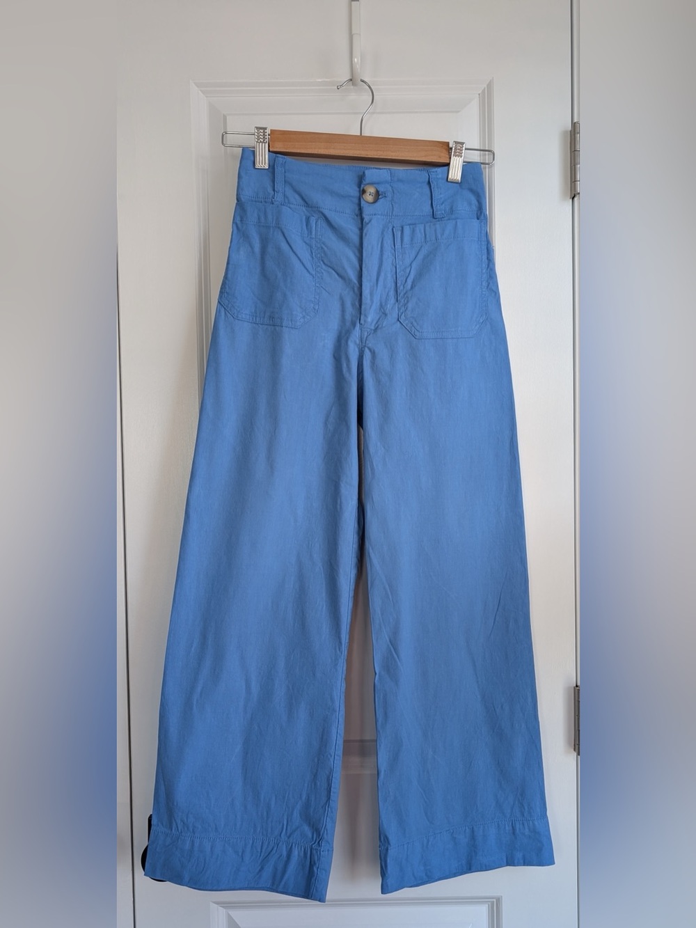 Maeve Women’s The Colette Cropped Wide Leg Pants Linen Blend Light Blue Size 25
